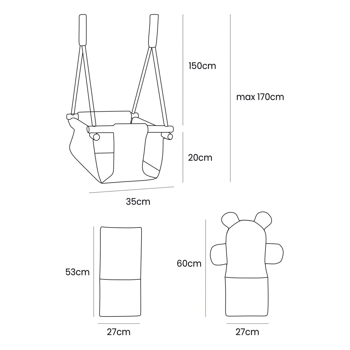Indoor Baby Swing, Square - Grey